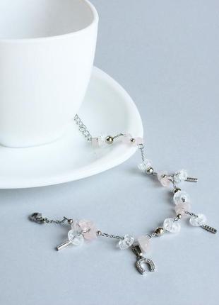 Браслет из  розового кварца и горного хрусталя  (модель № 382) jk jewelry4 фото