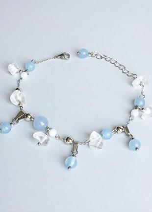 Браслет из аквамарина, горного хрусталя  и белого нефрита (модель № 384) jk jewelry