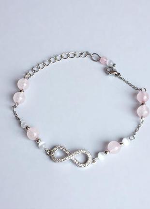 Браслет з котячого ока і рожевого кварцу (модель № 388) jk jewelry1 фото