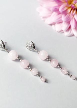 Длинные серьги-гусеницы из розового кварца  (модель № 543) jk jewelry3 фото