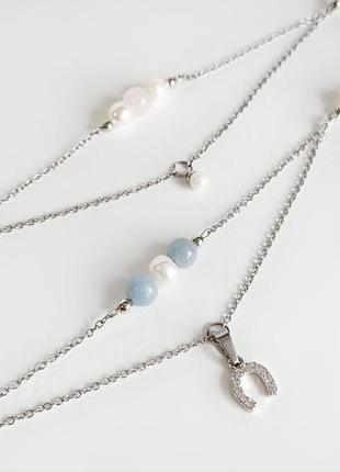 Тонкий браслет-ланцюжок з ангелитом і річковим перлами (модель № 330) jk jewelry6 фото