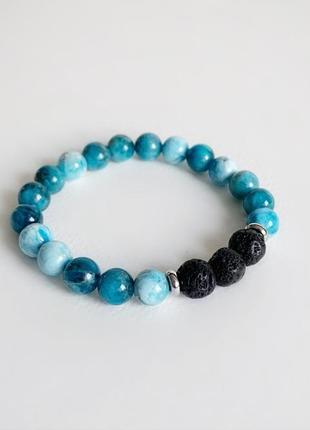 Браслет из синего апатита и вулканической лавы (модель № 532) jk jewelry