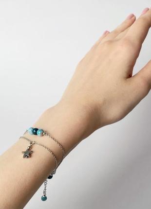 Тонкий браслет из синего апатита и гематита (модель № 394) jk jewelry4 фото