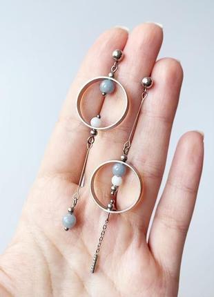 Асиметричні сережки з ангелита і білого нефриту (модель № 545) jk jewelry2 фото