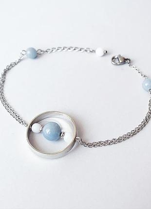 Браслет в стиле "геометрия" из ангелита и белого нефрита (модель № 546) jk jewelry