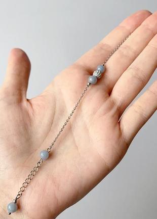 Тонкий браслет-ланцюжок з натуральним ангелитом (модель № 554) jk jewelry2 фото