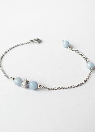Тонкий браслет-цепочка с натуральным ангелитом  (модель № 554) jk jewelry