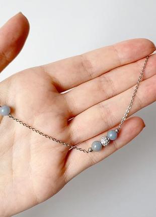 Тонкий браслет-цепочка с натуральным ангелитом  (модель № 554) jk jewelry3 фото