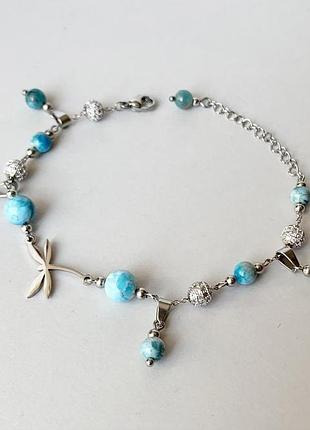 Браслет "стрекоза" с бусинами голубого апатита (модель № 569) jk jewelry