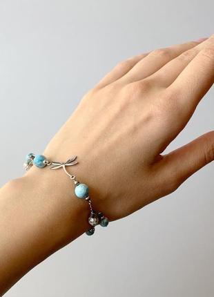 Комплект украшений "стрекоза" серьги + браслет с голубым апатитом (модели № 569, 570) jk jewelry4 фото