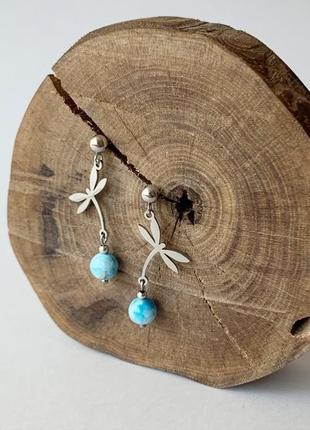 Комплект прикрас "стрекоза" сережки + підвіска з блакитним апатитом (моделі № 571, 570) jk jewelry