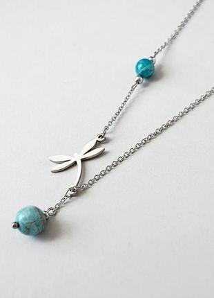 Комплект украшений "стрекоза" серьги + подвеска с голубым апатитом (модели № 571, 570) jk jewelry3 фото