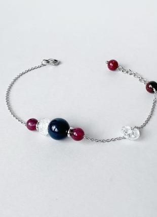Тонкий браслет-ланцюжок з синього агата і турмаліну (модель № 558) jk jewelry