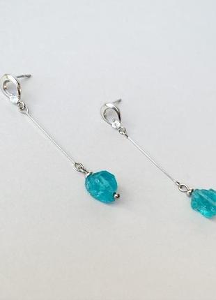 Довгі бірюзові сережки з кристалами апатиту (модель № 552) jk jewelry2 фото