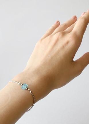 Тонкий браслет-ланцюжок з кристалом блакитного апатиту (модель № 572) jk jewelry3 фото