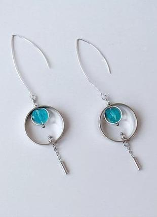 Длинные серьги в стиле геометрия с кристаллами апатита (модель № 576) jk jewelry