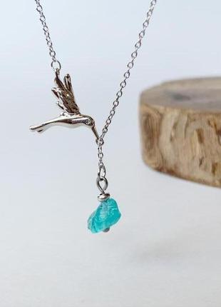 Підвіска-пташка з кристалом блакитного апатиту (модель № 577) jk jewelry
