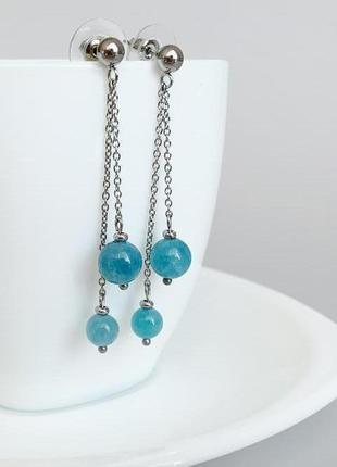 Длинные серьги-цепочки с аквамарином. голубые серьги (модель № 579) jk jewelry