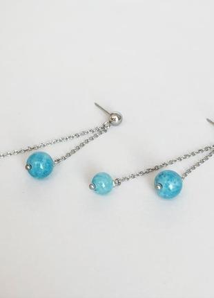 Длинные серьги-цепочки с аквамарином. голубые серьги (модель № 579) jk jewelry2 фото