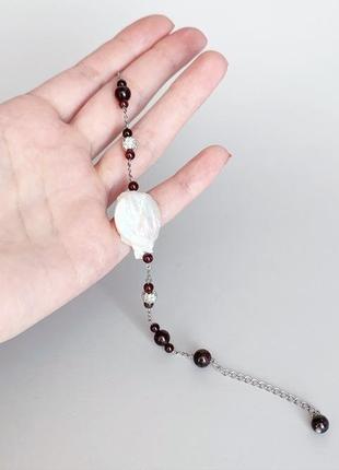 Браслет з граната і перлів бароко. браслет з натуральних каменів (модель № 588) jk jewelry8 фото