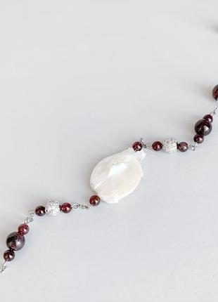 Браслет з граната і перлів бароко. браслет з натуральних каменів (модель № 588) jk jewelry3 фото
