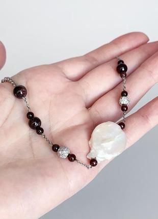 Браслет з граната і перлів бароко. браслет з натуральних каменів (модель № 588) jk jewelry7 фото