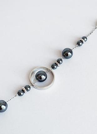 Чорний браслет в стилі геометрія з натуральним гематитом (модель № 595) jk jewelry