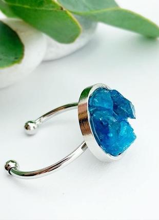 Кольцо с кристаллами синего апатита минимализм подарок девушке женщине (модель №612) jkjewelry