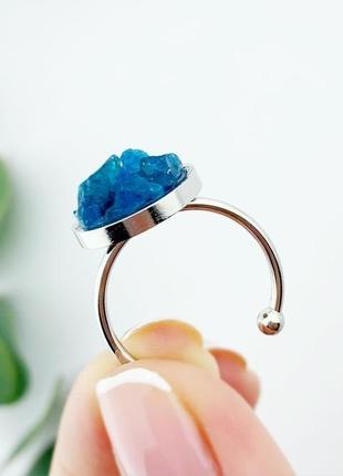 Кольцо с кристаллами синего апатита минимализм подарок девушке женщине (модель №612) jkjewelry5 фото