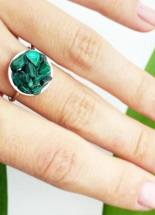 Кольцо с кристаллами изумрудного малахита зелёное колечко подарок девушке (модель № 618) jk jewelry7 фото