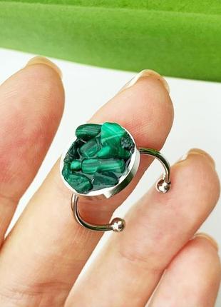 Кольцо с кристаллами изумрудного малахита зелёное колечко подарок девушке (модель № 618) jk jewelry6 фото