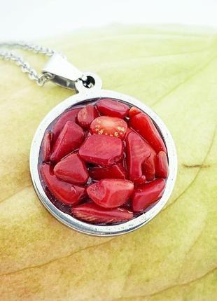 Красный кулон с натуральным кораллом подарок девушке подвеска коралл (модель № 625) jk jewelry2 фото