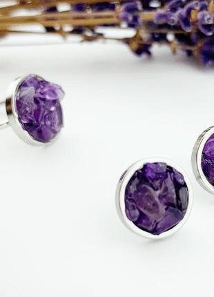 Сережки гвоздики з кристалами аметисту мінімалізм подарунок дівчині (модель № 631) jk jewelry5 фото