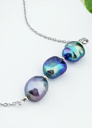 Підвіска в стилі мінімалізм з чорним перлами подарунок дівчині кулон перли (модель № 640) jk jewelry1 фото