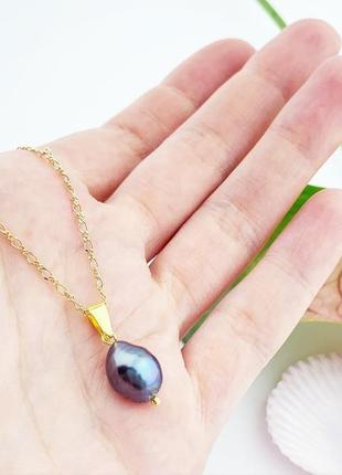 Подвеска в стиле минимализм с чёрным жемчугом подарок девушке кулон жемчуг (модель № 641) jk jewelry3 фото
