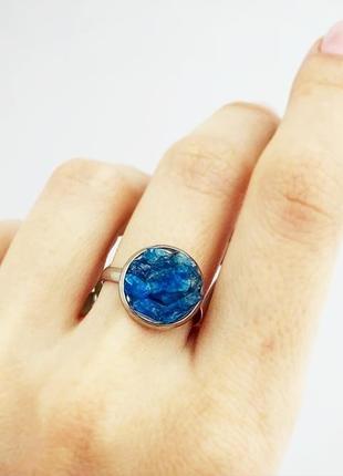 Кольцо с кристаллами синего апатита минимализм подарок девушке женщине (модель №642) jkjewelry2 фото