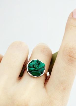 Кольцо с кристаллами изумрудного малахита зелёное колечко подарок девушке (модель № 644) jk jewelry