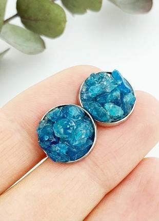 Сережки гвоздики з кристалами синього апатиту мінімалізм подарунок дівчині (модель № 648) jk jewelry6 фото