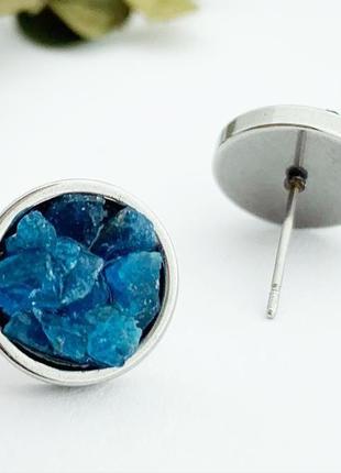 Сережки гвоздики з кристалами синього апатиту мінімалізм подарунок дівчині мамі (модель№ 650) jkjewelry3 фото
