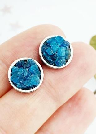 Сережки гвоздики з кристалами синього апатиту мінімалізм подарунок дівчині мамі (модель№ 650) jkjewelry6 фото