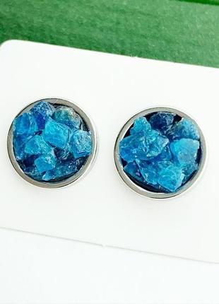 Серьги гвоздики с кристаллами синего апатита минимализм подарок девушке маме (модель№ 650) jkjewelry2 фото