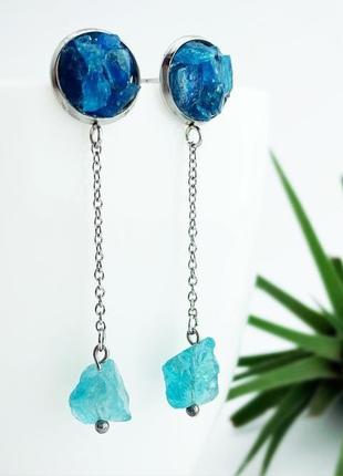 Длинные серьги с кристаллами синего апатита  подарок девушке маме (модель № 652) jk jewelry