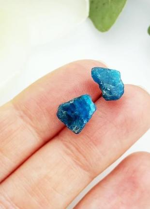 Серьги гвоздики с кристаллами синего апатита минимализм подарок девушке (модель № 659) jk jewelry5 фото