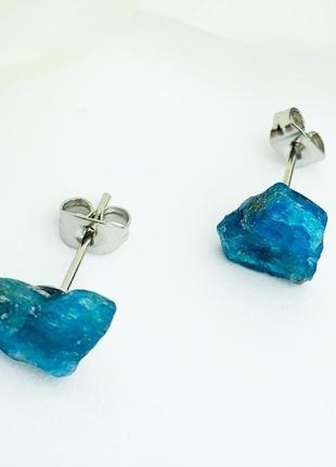 Серьги гвоздики с кристаллами синего апатита минимализм подарок девушке (модель № 659) jk jewelry6 фото