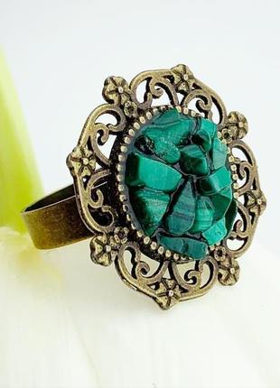 Кольцо с кристаллами изумрудного малахита зелёное колечко подарок девушке (модель № 664) jk jewelry
