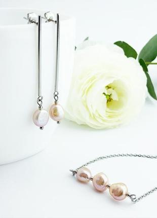 Длинные серьги с розовым жемчугом подарок девушке маме жене дочке жемчуг (модель № 670) jk jewelry9 фото