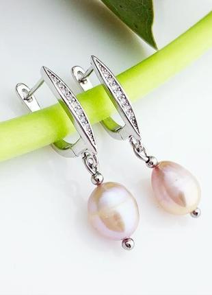 Ніжні сережки з рожевим перлами подарунок дівчині, мамі, дружині, дочці перли (модель № 671) jk jewelry