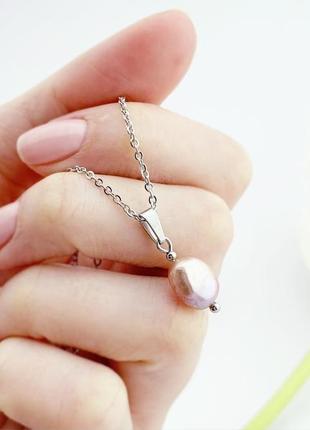 Подвеска в стиле минимализм с речным жемчугом подарок девушке кулон жемчуг (модель № 672) jk jewelry6 фото
