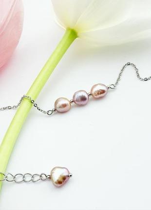 Тонкий браслет-цепочка в стиле минимализм с жемчугом подарок девушке (модель № 674) jk jewelry2 фото