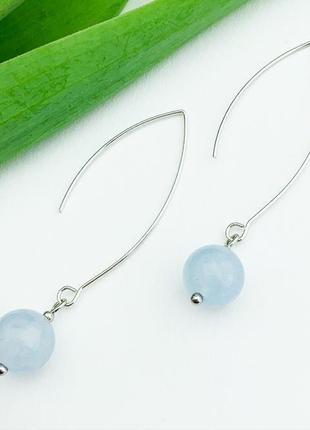 Довгі сережки в стилі мінімалізм з аквамарином подарунок дівчині мамі сережки (модель № 675) jkjewelry2 фото